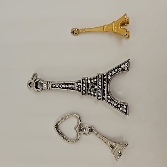 Eiffel Tower Pendant Charm Lot Crystals Rhinestones Paris France For Necklace - Picture 2 of 5